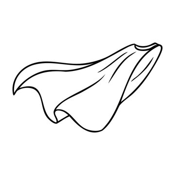Flowing superhero cape illustration in simple line art design. Vector hand-drawn doodle illustration