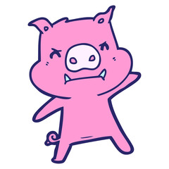 angry cartoon pig in bright neon color