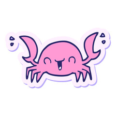 sticker of a cartoon crab in bright neon color