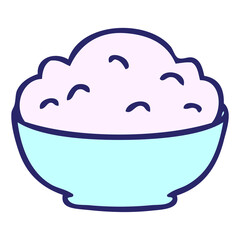 hand drawn quirky cartoon bowl of mash in bright neon color