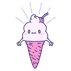 illustration of a traditional tattoo style ice cream character in bright neon color