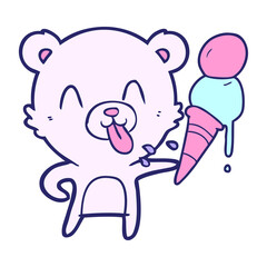 cartoon bear with ice cream in bright neon color