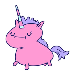 hand drawn cartoon doodle of a magical unicorn in bright neon color