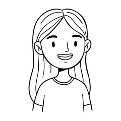 Obraz premium Smiling hispanic female child cartoon character with long hair in t-shirt. Vector hand-drawn doodle illustration