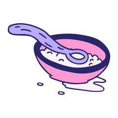 hand drawn cartoon doodle of a cereal bowl in bright neon color