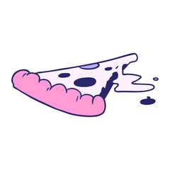 hand drawn cartoon doodle of a slice of pizza in bright neon color