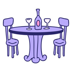 hand drawn cartoon doodle dinner table and drinks in bright neon color