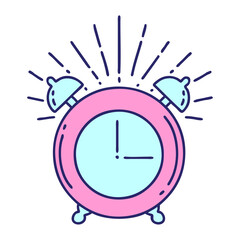 illustration of a traditional tattoo style ringing alarm clock in bright neon color