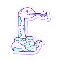 sticker of a cartoon hissing snake in bright neon color