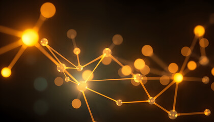 Abstract glowing nodes in warm golden light symbolize deep connections on a dark background.