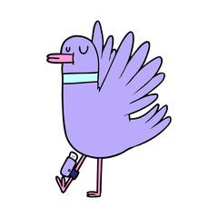 cartoon flapping wood pigeon in bright neon color