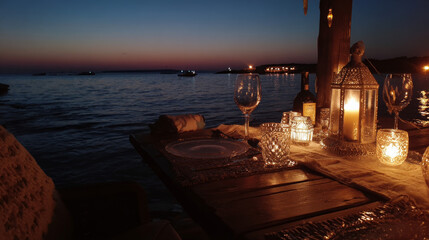 Romantic Evening Dinner by the Seaside During a Summer Vacation real nowadays