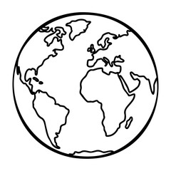Simple outline drawing of earth with continents visible. Vector hand-drawn doodle illustration