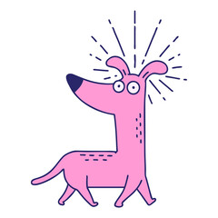 illustration of a traditional tattoo style surprised dog in bright neon color