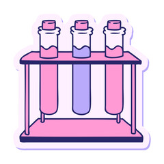 hand drawn sticker cartoon doodle of a science test tube in bright neon color