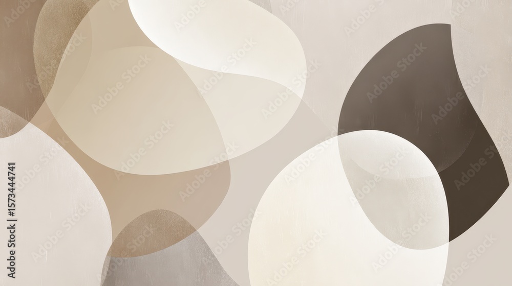 Poster modern and minimalist abstract background showcasing overlapping rounded shapes in a palette of neut