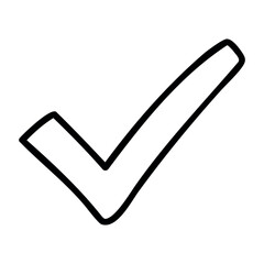 Simple black checkmark icon on white background. Vector hand-drawn doodle illustration