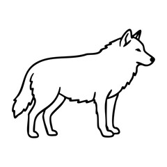 Outline of a standing wolf in profile view with simple details and defined features. Vector hand-drawn doodle illustration