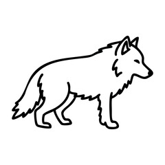 Fototapeta premium Outline drawing of a standing wolf in profile view. Vector hand-drawn doodle illustration