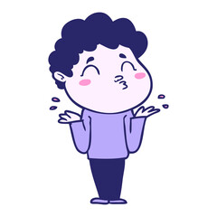 cartoon man shrugging in bright neon color