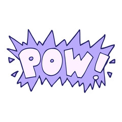cartoon doodle word pow in bright neon color