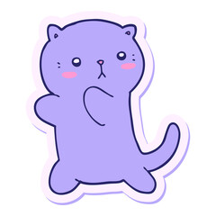 sticker of a cute cartoon cat in bright neon color