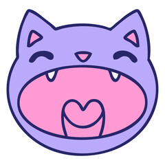 cartoon of a cat yawning or maybe meowing loudly in bright neon color