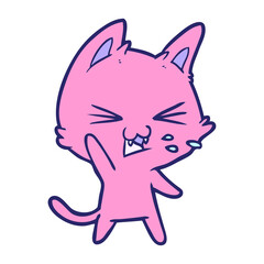 cartoon cat hissing in bright neon color
