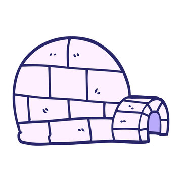 cartoon doodle winter igloo in bright neon color
