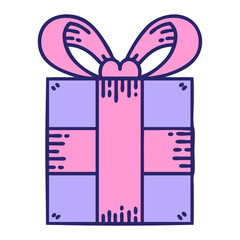 tattoo in traditional style of a present in bright neon color