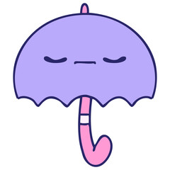 cartoon of a traditional umbrella with face in bright neon color