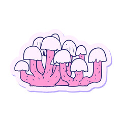 sticker of a cartoon mushroom in bright neon color