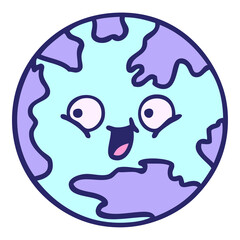 cute cartoon of a planet earth in bright neon color