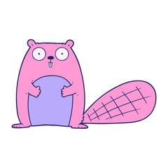 cartoon beaver in bright neon color