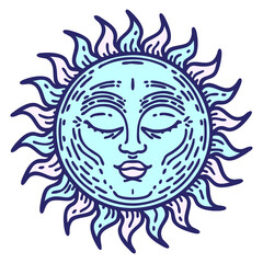 tattoo in traditional style of a sun in bright neon color