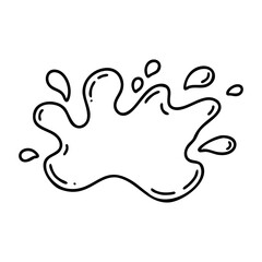 Obraz premium Abstract splash outline with droplets in black and white. Vector hand-drawn doodle illustration