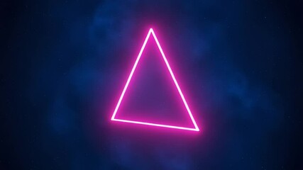 A vibrant pink triangle glows against a dark blue backdrop The neon shape appears modern and abstract illuminating a hazy atmosphere with its radiant light - Powered by Adobe
