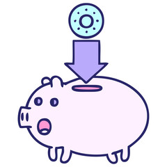 cute cartoon of a piggy bank in bright neon color