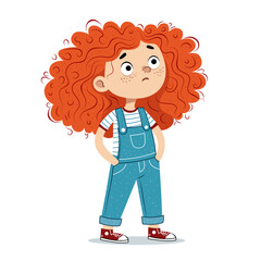 Cute girl with curly red hair. Vector illustration