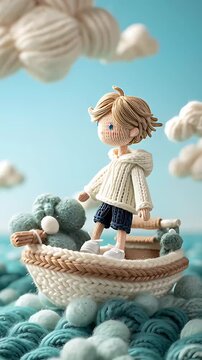 A boy in the sea stop motion animation