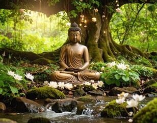 Buddha statue in serene garden setting (1)