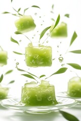 khanom takoh bua loy flying with pandan jelly and coconut milk, isolated on white background