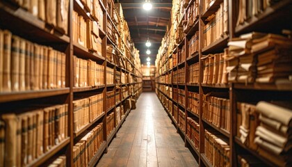 Old books in a library aisle