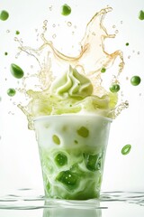 khanom takoh bua loy flying with pandan jelly and coconut milk, isolated on white background
