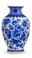 This exquisite ceramic vase features a vibrant blue and white color scheme, showcasing detailed floral patterns and ornate designs. Its classic elegance makes it a stunning decorative piece.