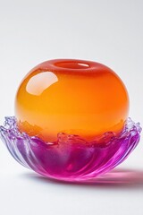 plated balls floating with glossy jelly glaze, isolated on white background
