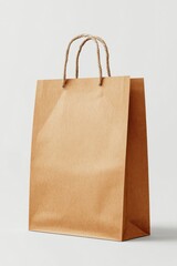 Realistic paper bag with custom logo print mockup, isolated on light background