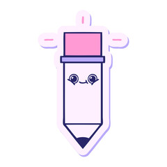 sticker of a cute cartoon pencil in bright neon color