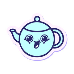 sticker of a cute cartoon tea pot in bright neon color