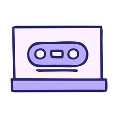 cute cartoon of a retro cassette in bright neon color